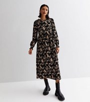 New Look Black Jersey Abstract Long Sleeve Smock Midi Dress